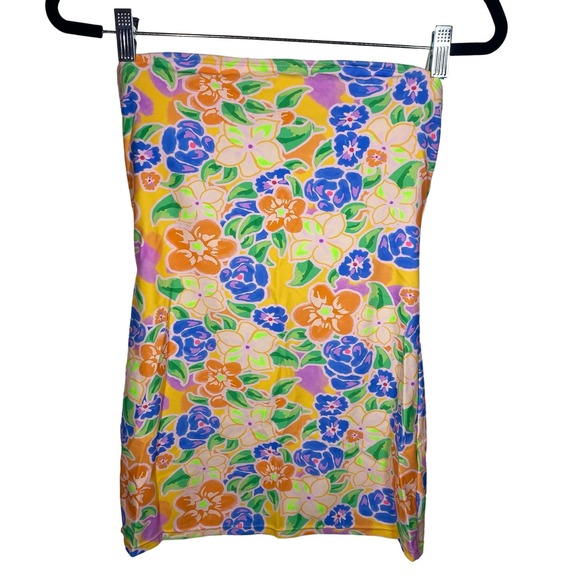 Princess Polly Swim Floral Strapless Beach Cover Up Mini Dress Pink Blue Sz2 New - Picture 2 of 6